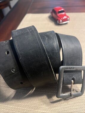 Vintage 80’s  GUESS Black Men's Leather Belt Branded Metal Buckle Made in 🇺🇸 USA
